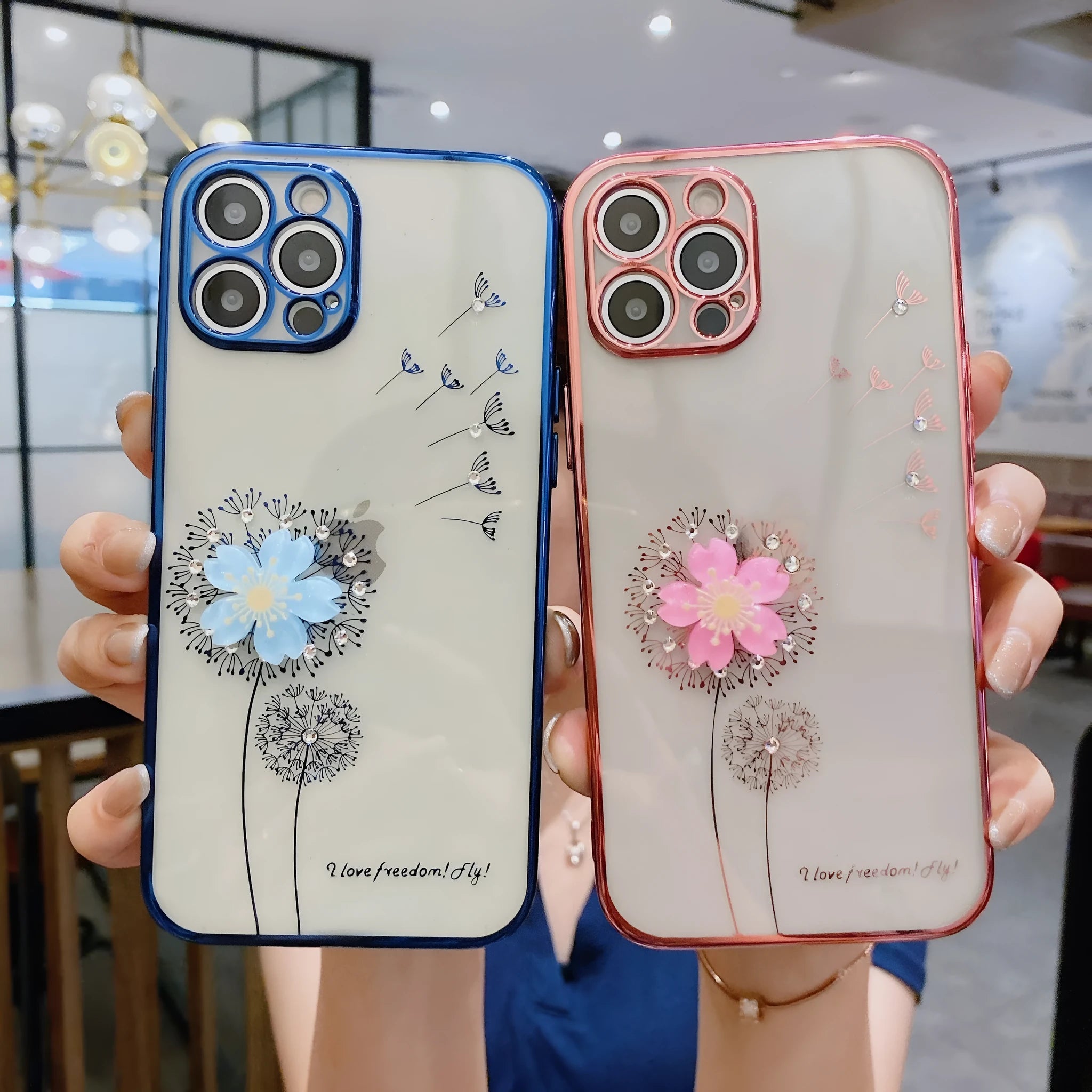 Green iPhone case with a raised 3D purple flower that acts as a spin stand, showing the built-in screen protector.