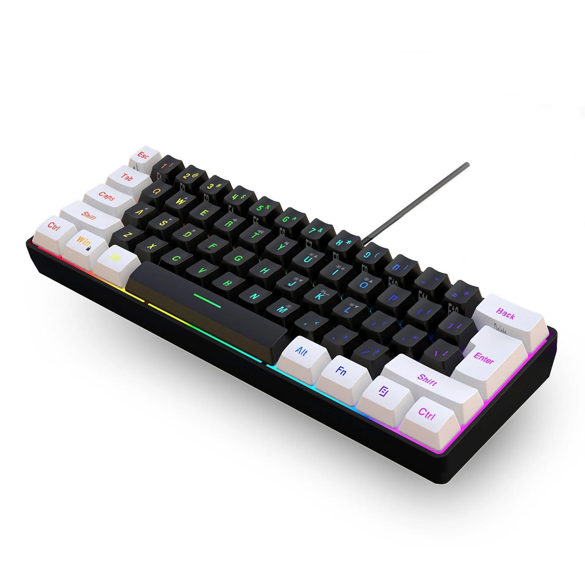 61 key wired membrane keyboard in compact 28.7cm design with USB cable
