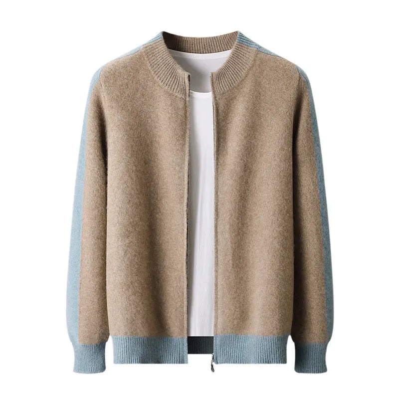 Men's half turtleneck zip front cardigan in thick wool, loose fit design in multiple colour options