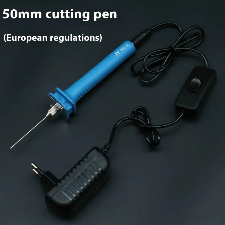 Blue plastic-handled electric heating cutter pen with a metal thermocutting blade.