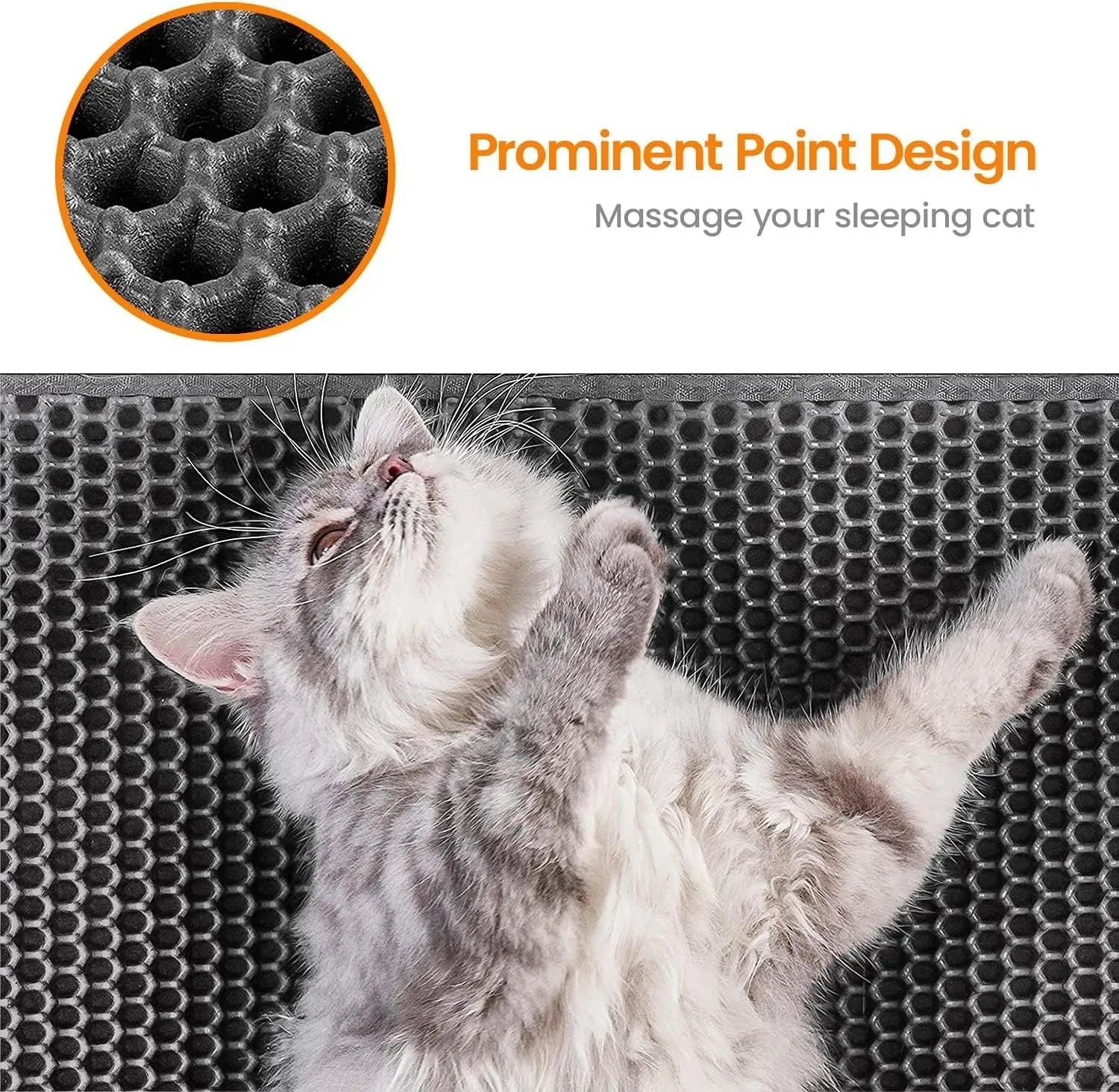 Black honeycomb double layer cat litter mat with non-slip bottom placed near litter box