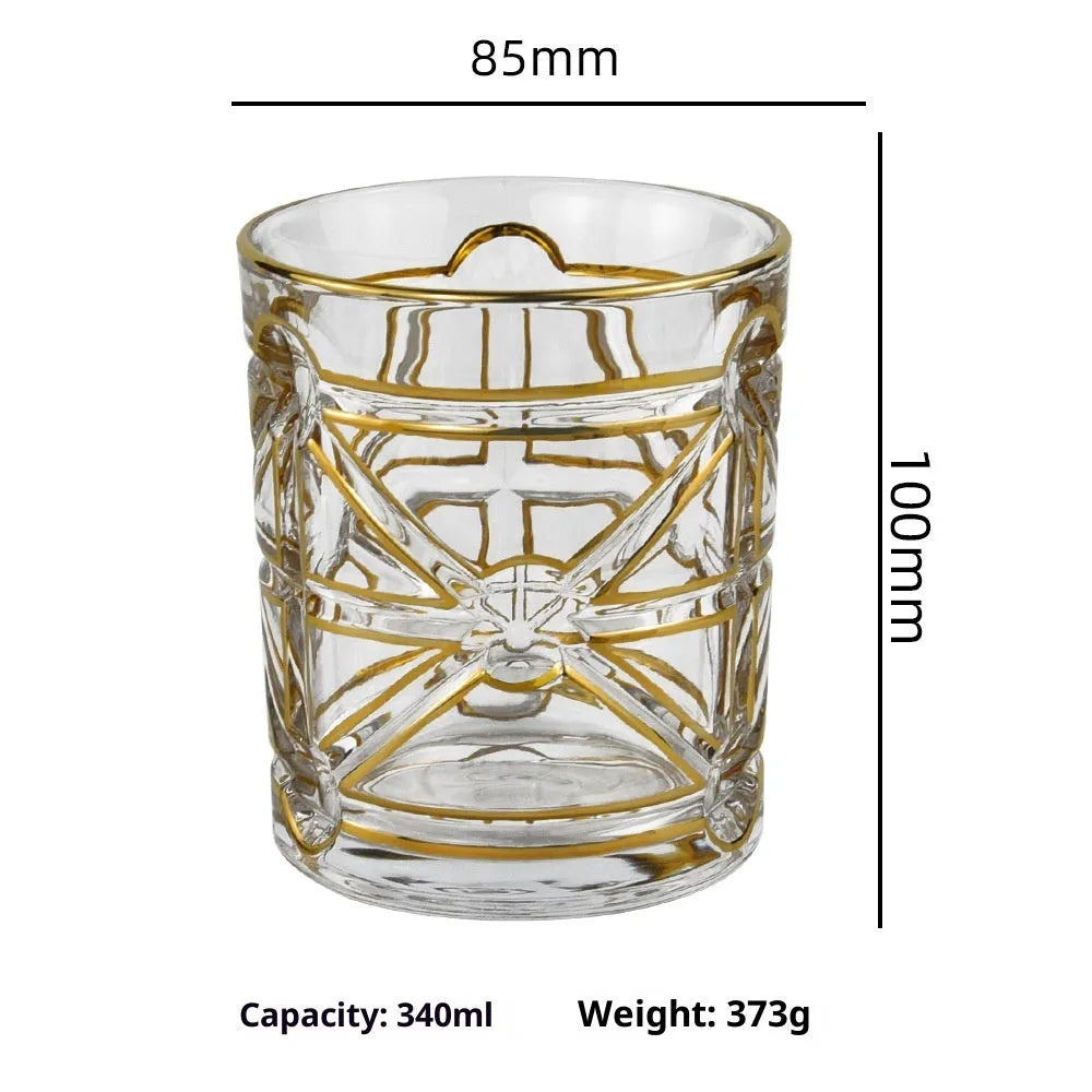 Crystal glass whiskey shot glass with gold finish and single-layer construction
