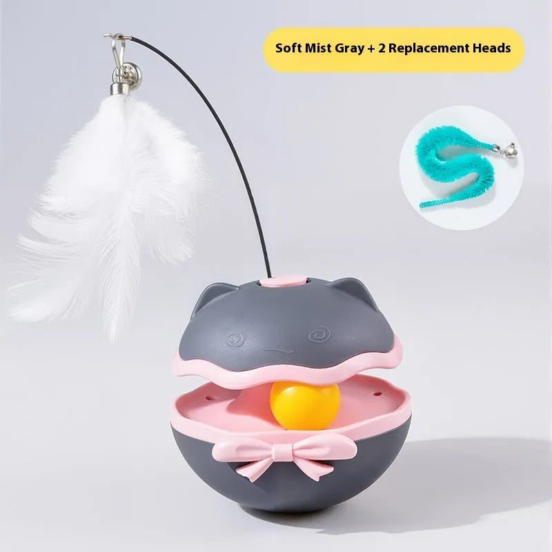Electric cat toy tumbler in Soft Fog Grey colour, showing a compact plastic body designed for erratic rolling movement.