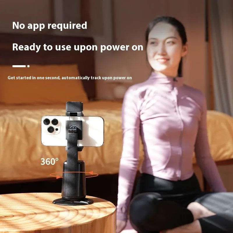 Black desktop phone holder with face tracking technology and ribbon LED lighting