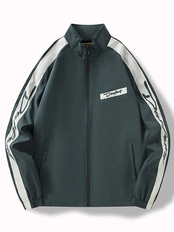 Men's thin loose fit all-match coat in black with long sleeves and polyester lining
