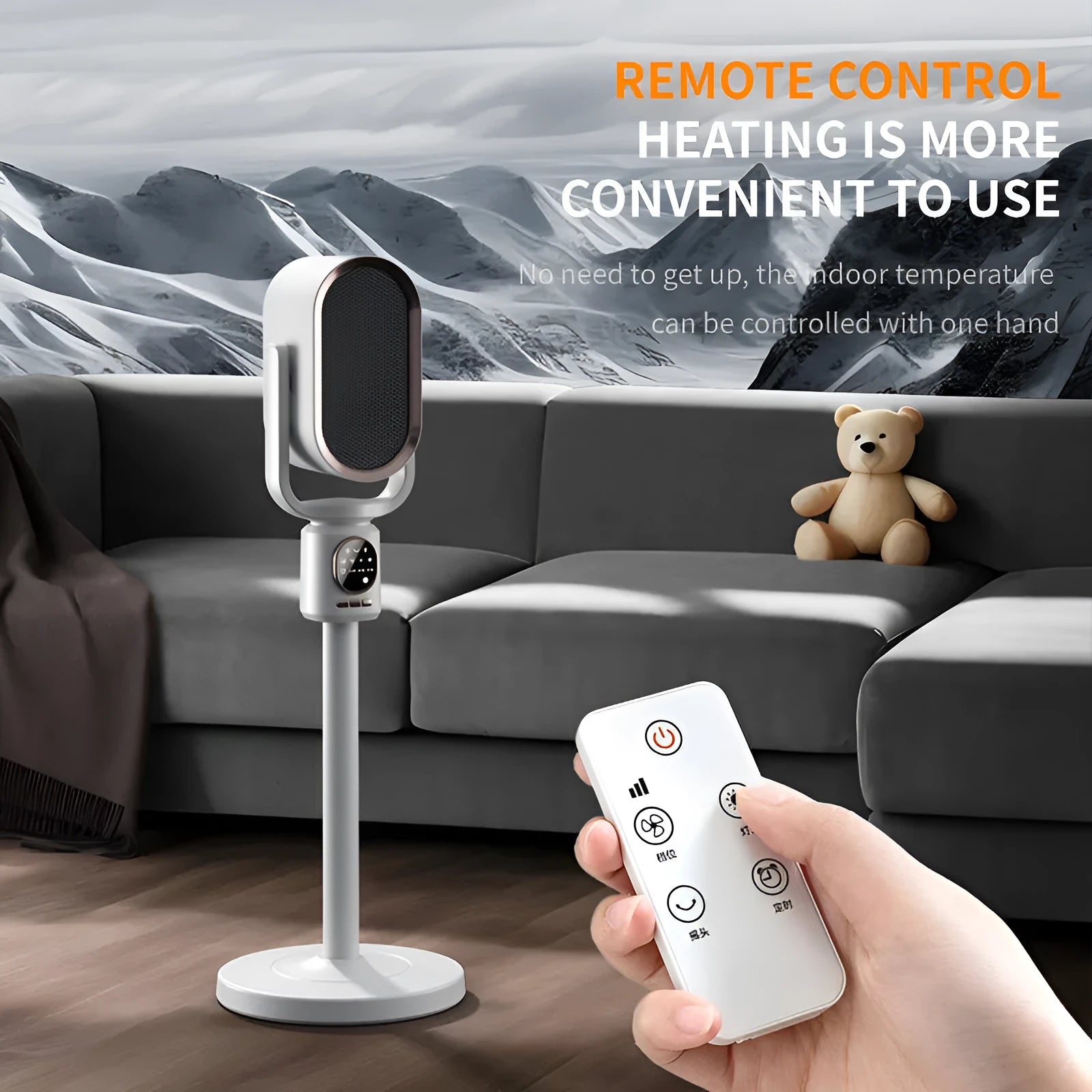 Desktop warm air blower heater with touch controls, 40x920mm size, colour N6, for whole house heating