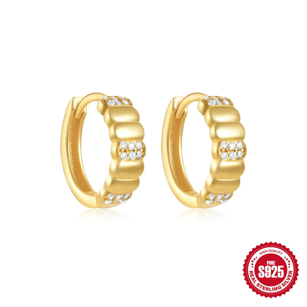 Small round geometric sterling silver stud earrings in gold or silver finish options
