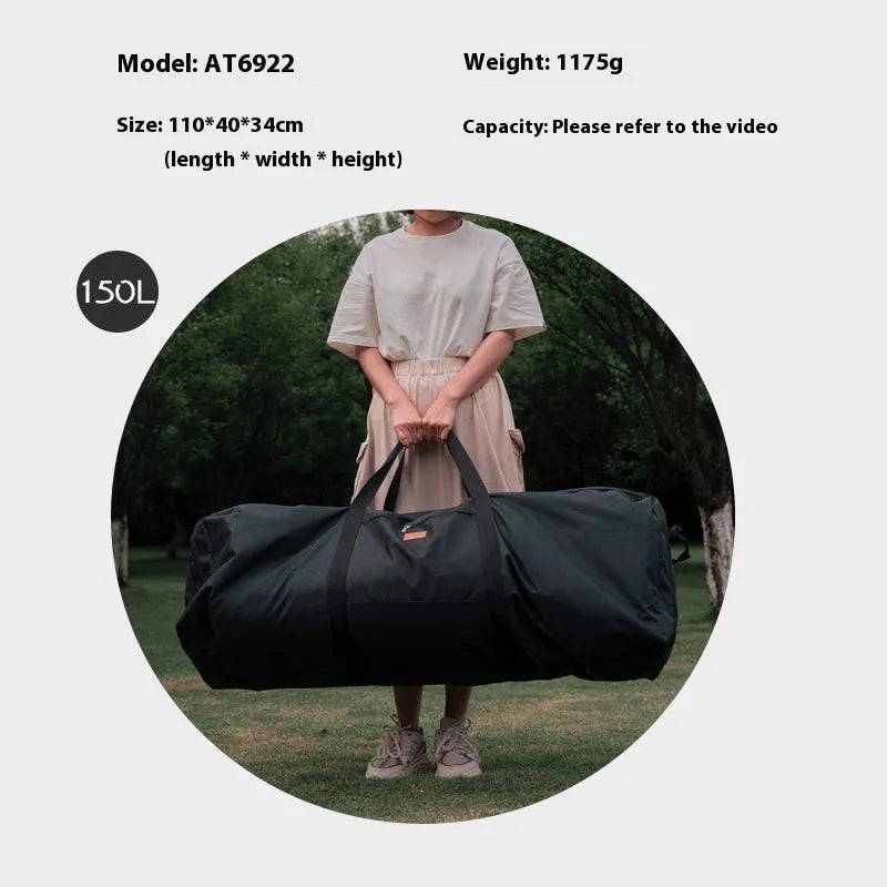 Green heavy-duty waterproof storage bag for folding camping chairs and tables, shown folded and expanded.