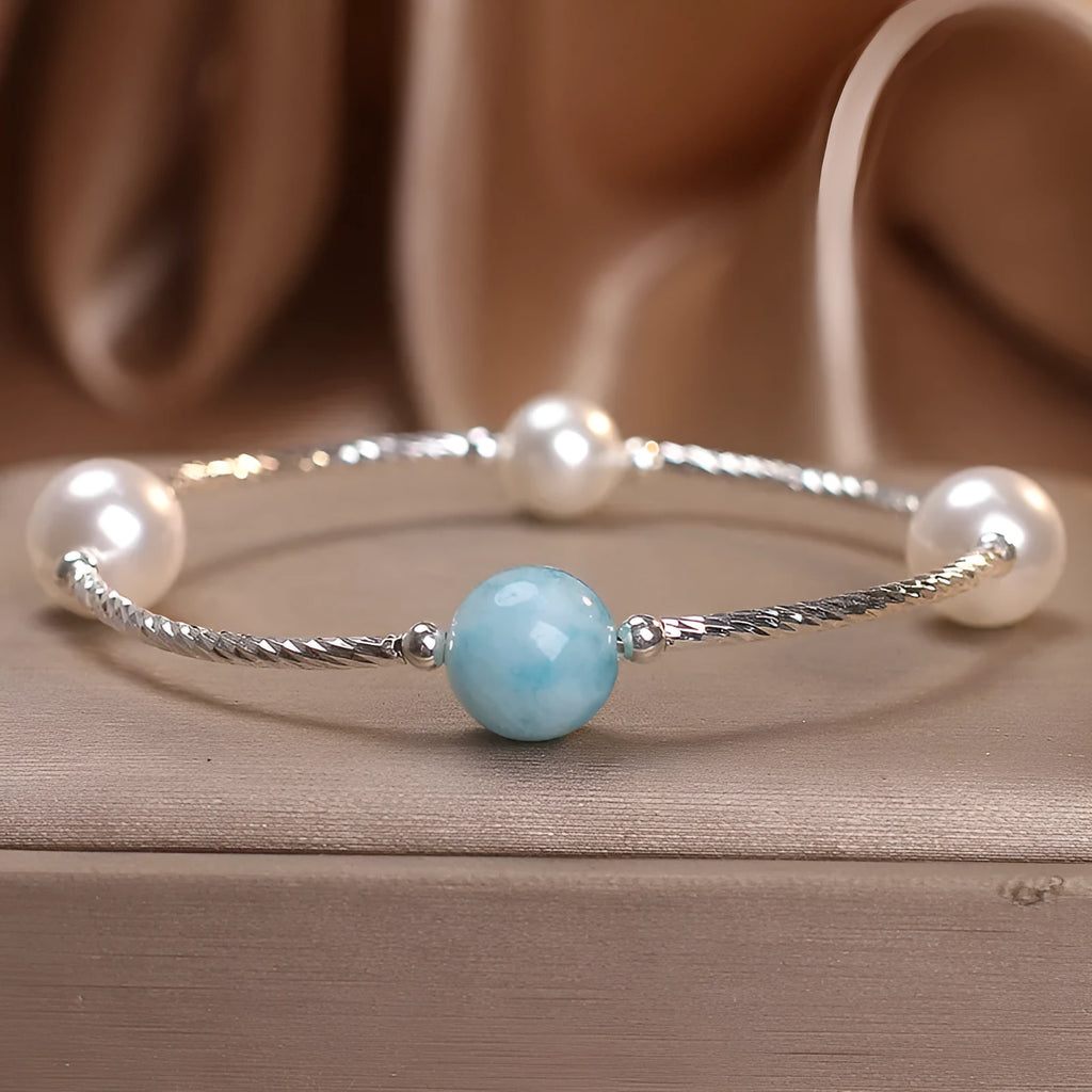 Agate stone cherry blossom beads bracelet in blue colour, ethnic style design for women