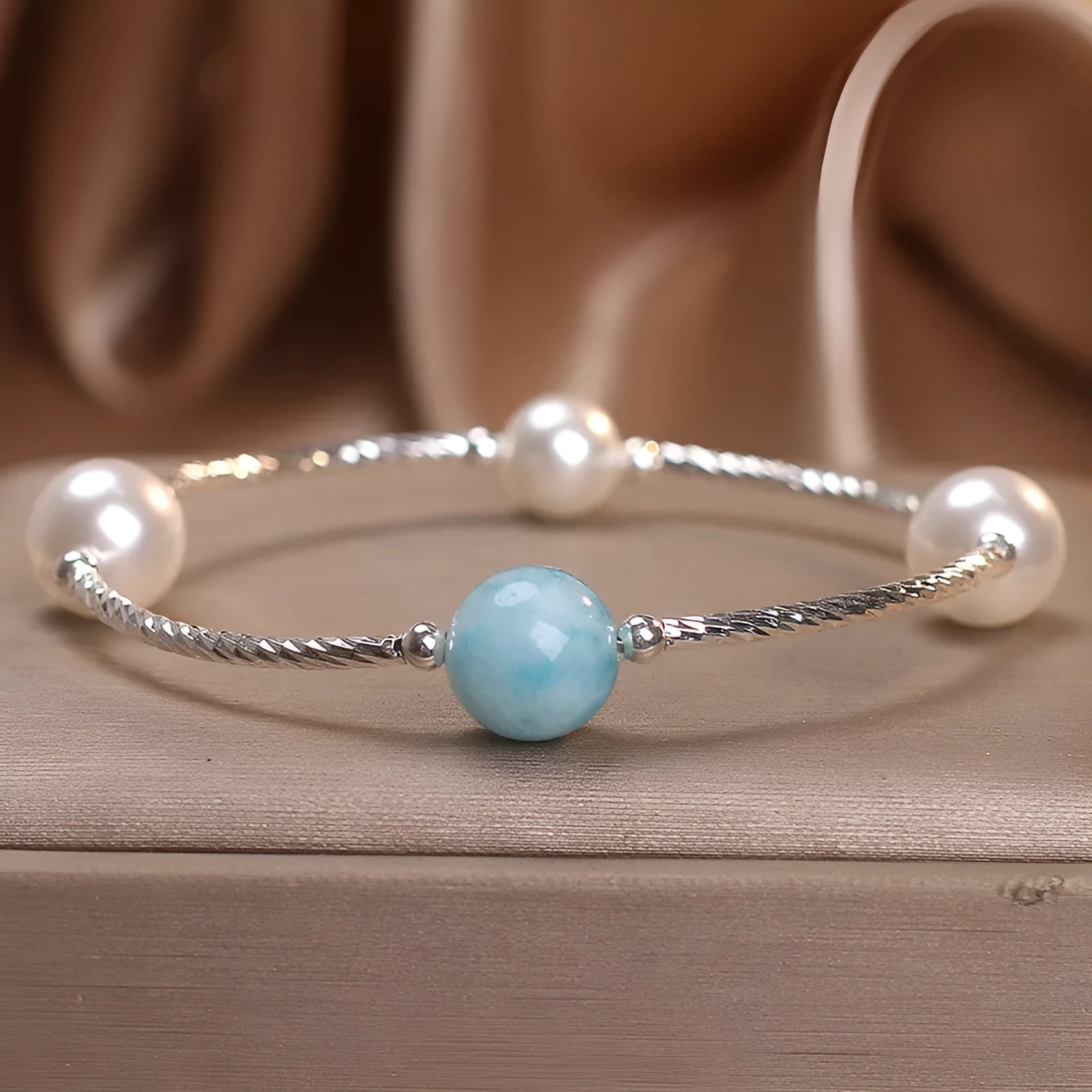 Agate stone cherry blossom beads bracelet in blue colour, ethnic style design for women