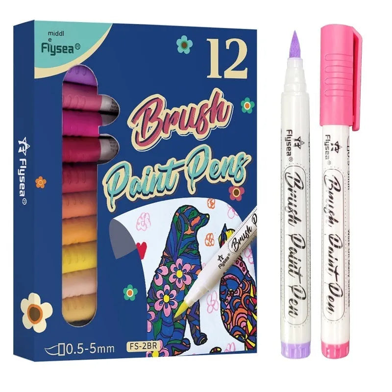 Set of soft tip gouache paint marker pens for hand lettering and acrylic art projects