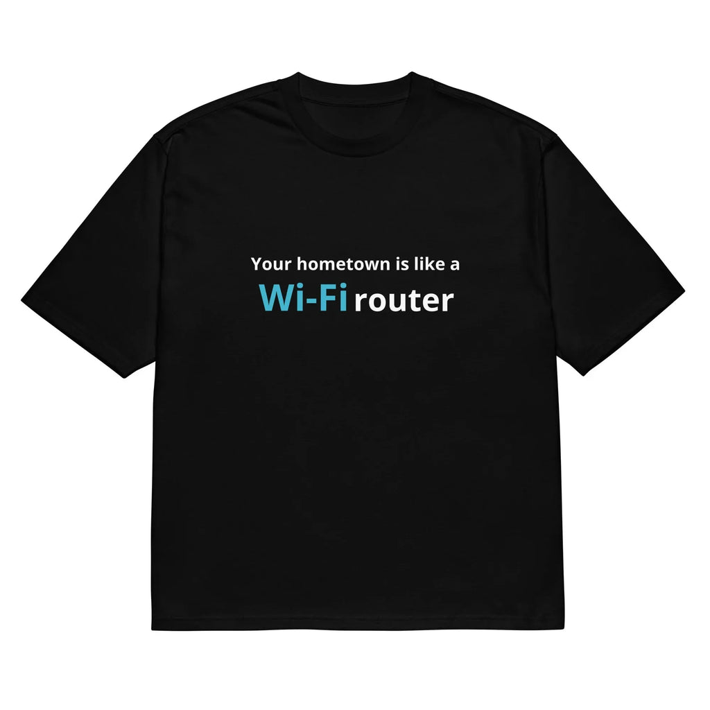 Man's black loose-fit t-shirt featuring a colourful 3D digital cartoon print on the front.
