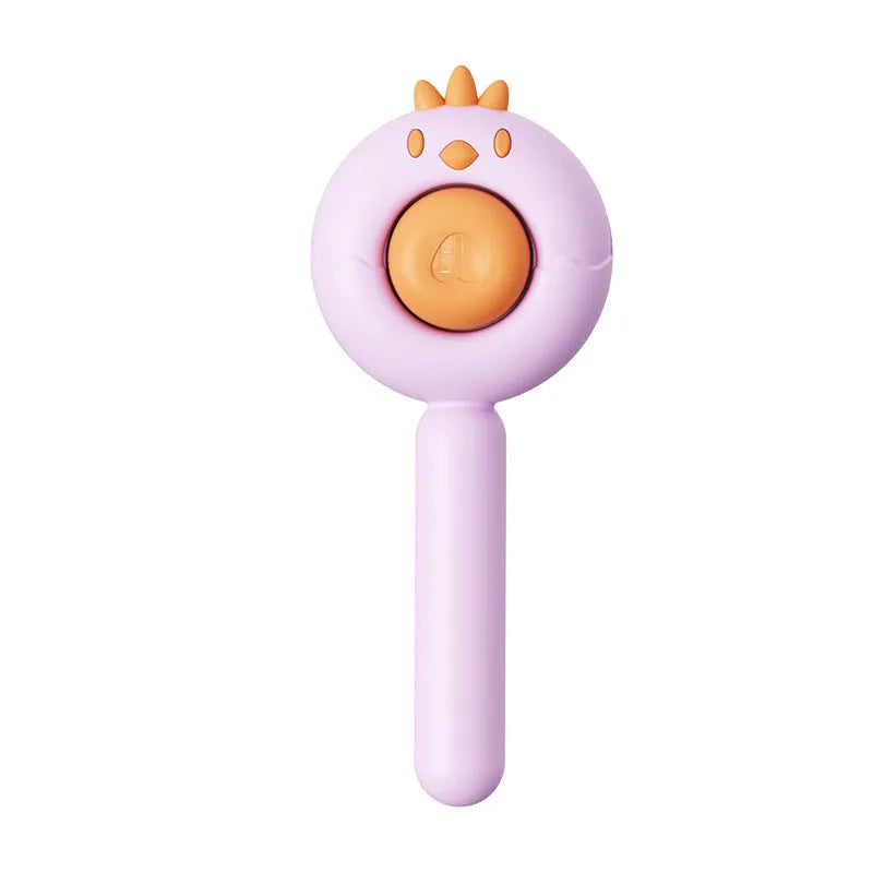 Purple pet grooming brush with self-cleaning button and stainless steel bristles for cats and dogs