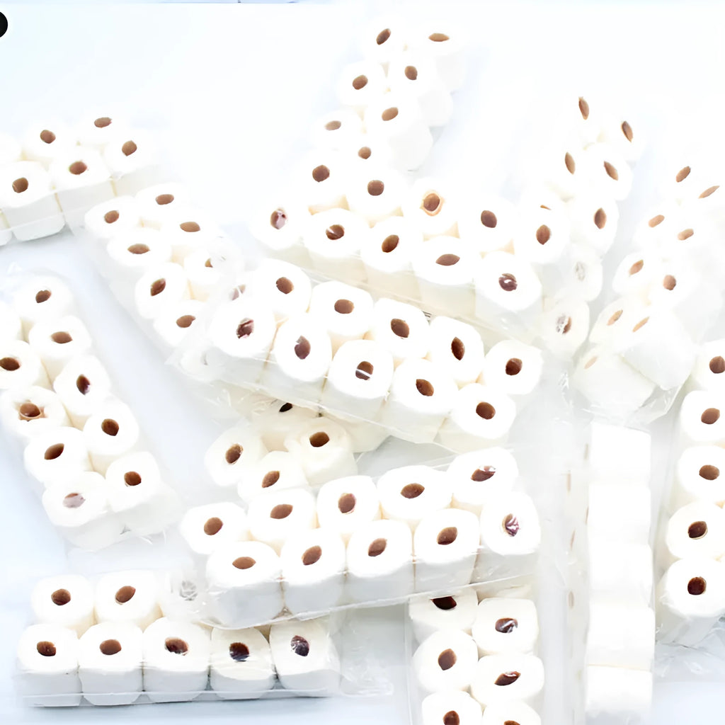 Miniature simulated tissue roll paper model measuring 30mm by 15mm by 80mm for children's play