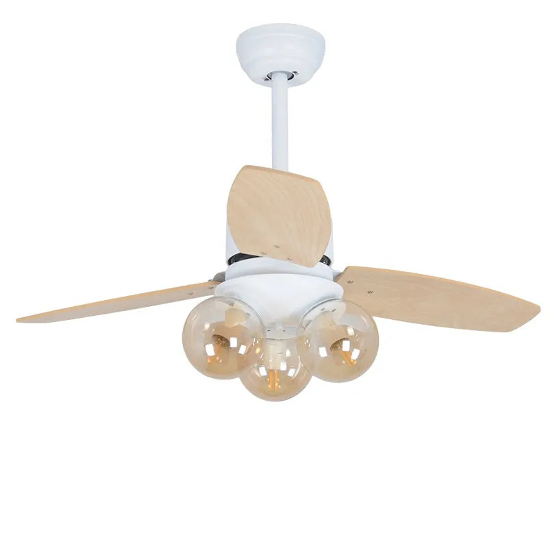 Ceiling fan light with wood blades and glass shade, 42 inch, available in black finish for living room use