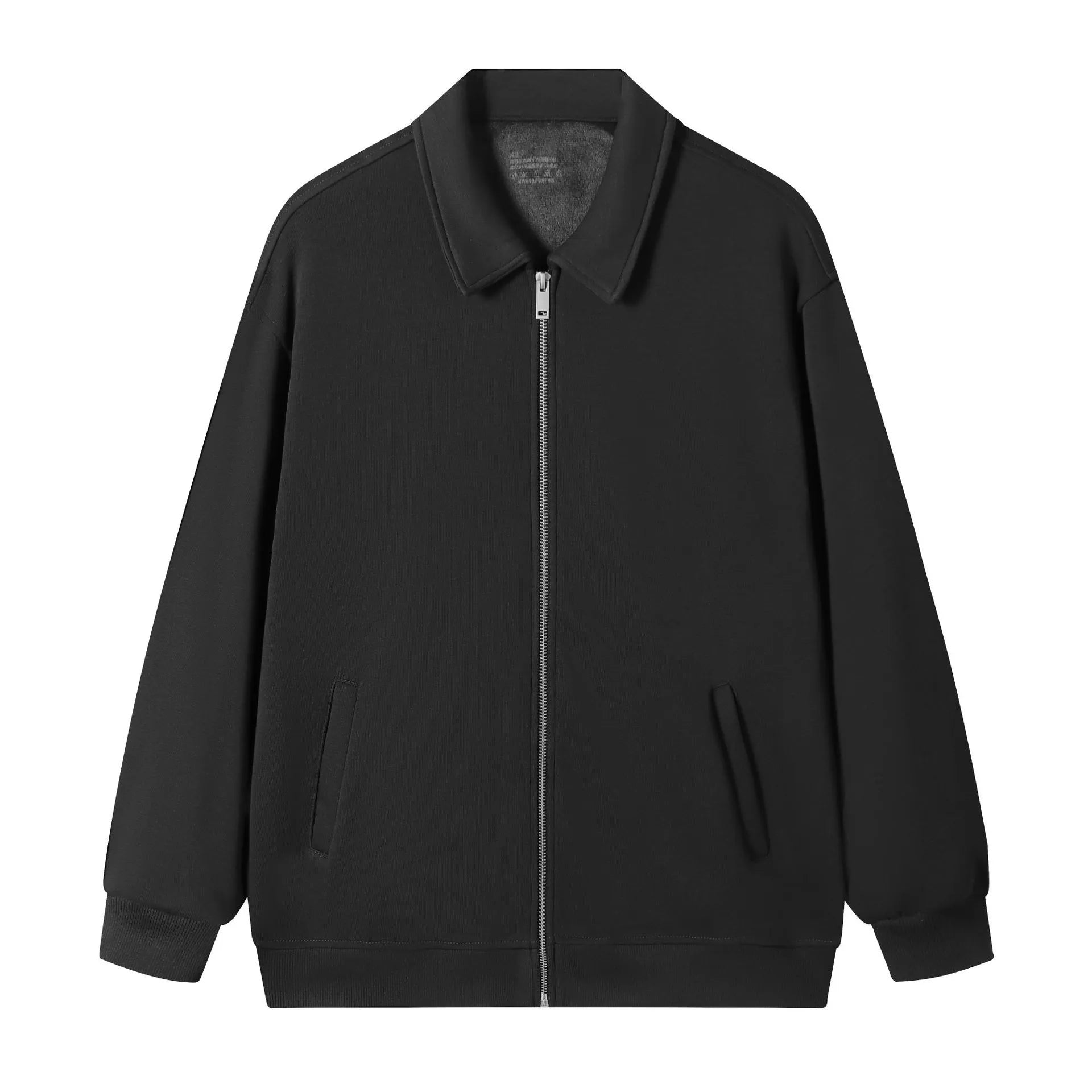 Japanese retro heavyweight 420g silver fox fleece zip-up jacket in heather gray, loose fit with lapel collar