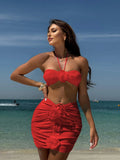 Women's white and red 3D floral split bikini swimsuit with European American fit