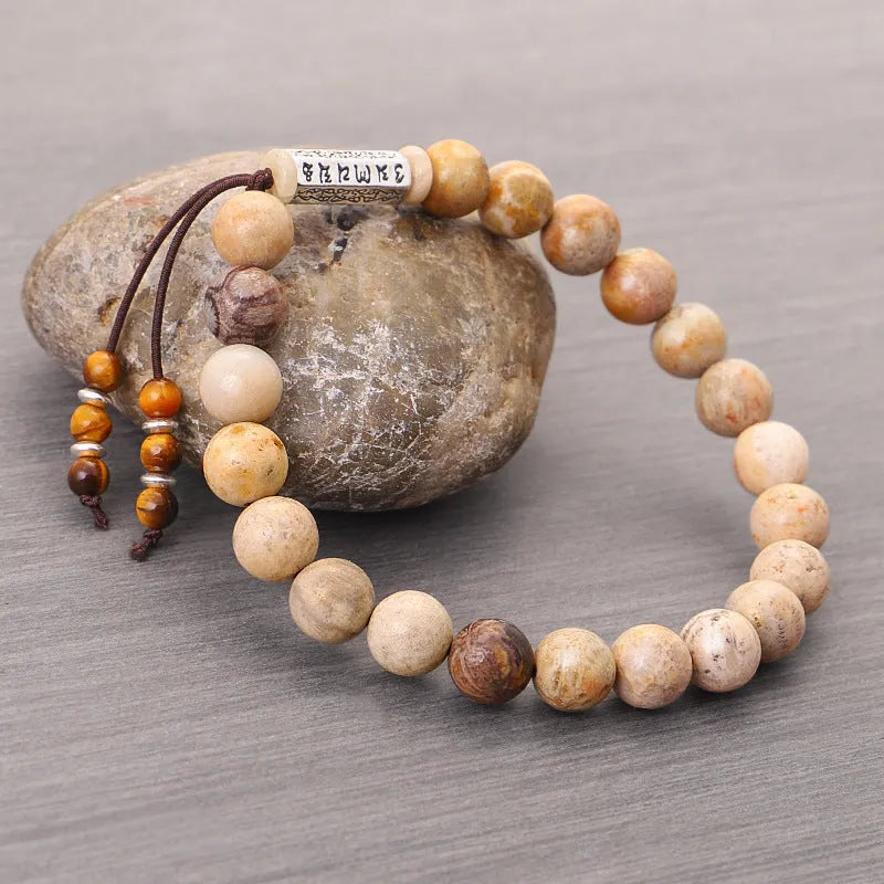 Handmade stone bead bracelet in wood colour with European retro design