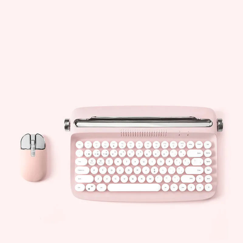 Retro iPad Bluetooth keyboard and mouse set in mint green with blue dual-mode mouse and adjustable bracket
