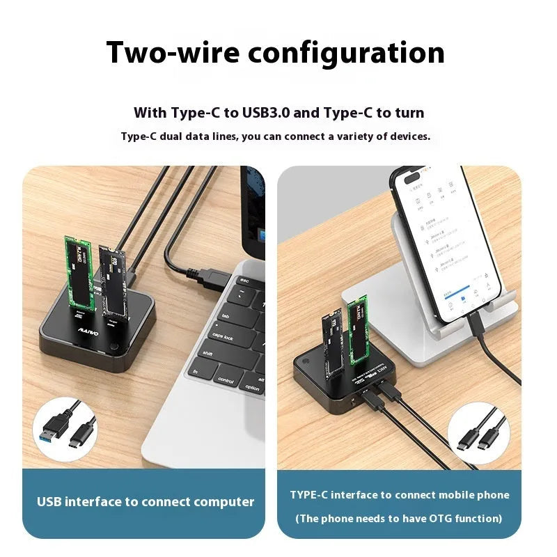 MAIWO K3016 M.2 solid state hard disk dock copier with data cables and power adapter for SSD cloning