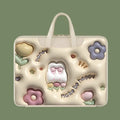 Inflatable laptop bag with strap hanging from suitcase handle, PU leather interior.