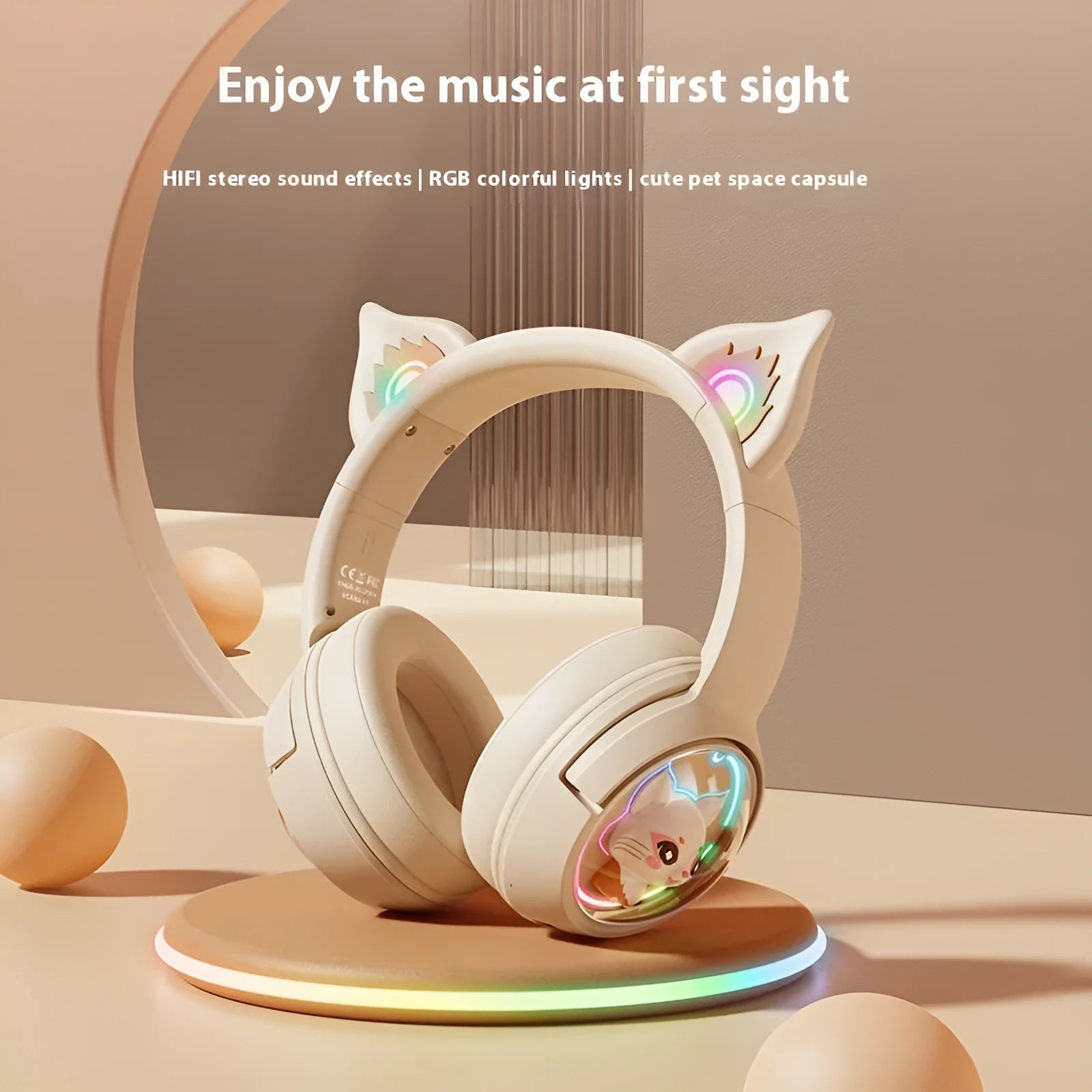 Wireless Bluetooth headset in pink with noise reduction, breathing light, and PC ABS build