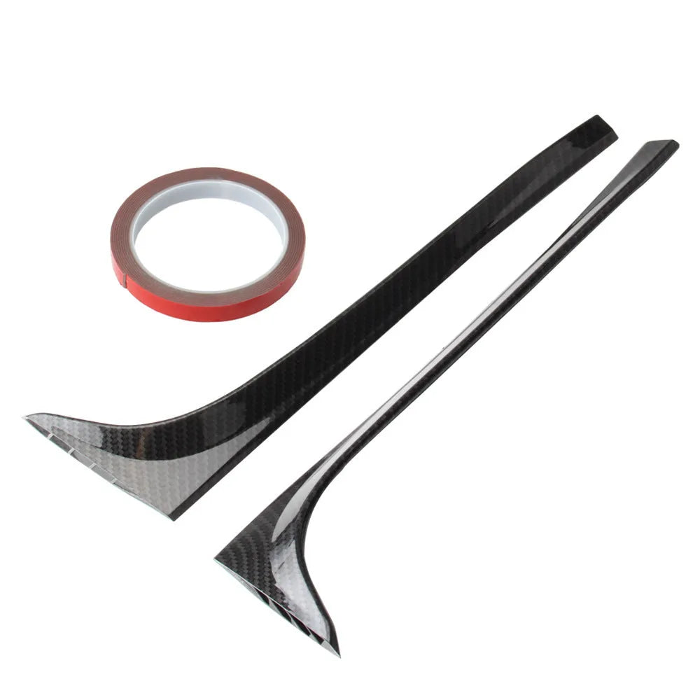 Pair of glossy black ABS plastic rear window side spoiler wings for Volkswagen Golf MK7 on white background