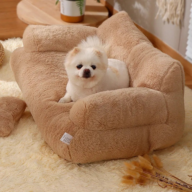 Flannel warm large cat sofa in beige with universal kennel design for pets