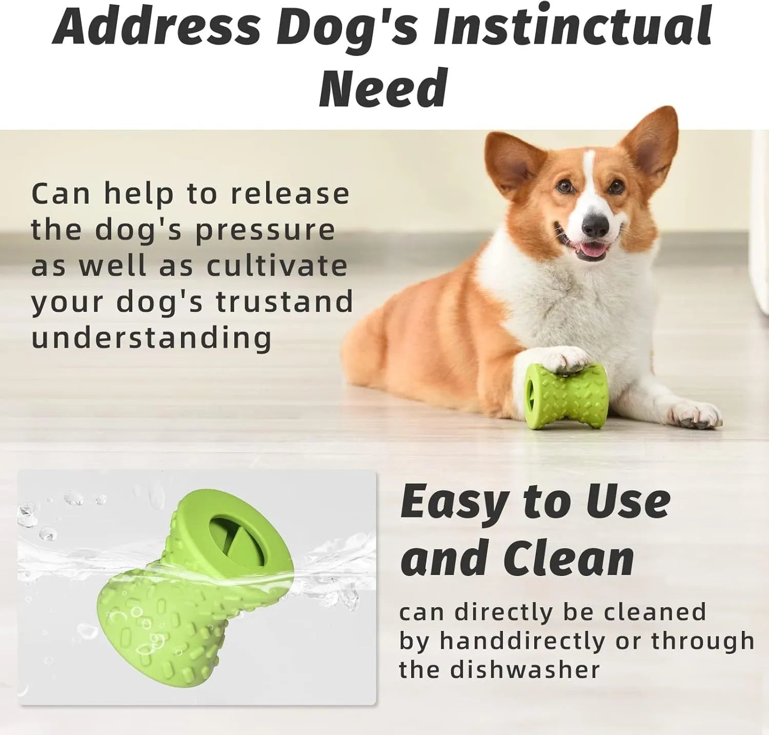 Blue natural rubber hollow dog chew toy with treat dispensing holes.