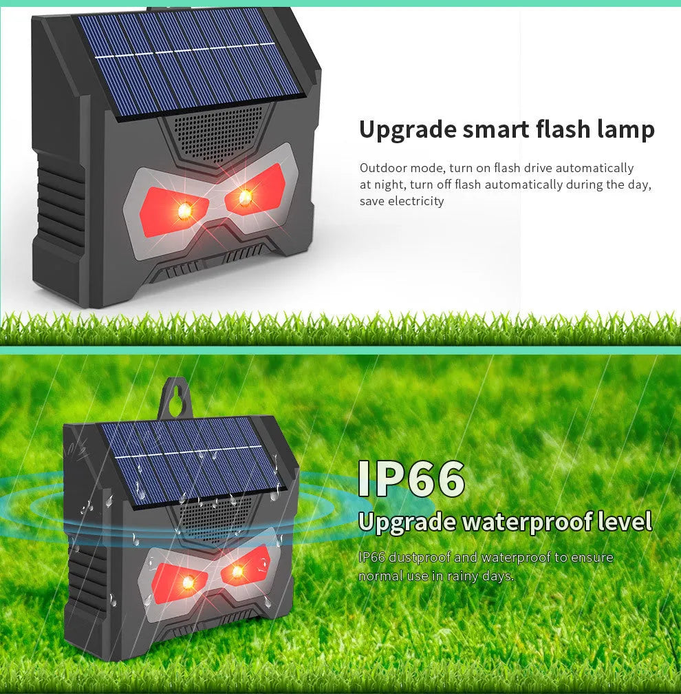 Black solar ultrasonic animal repeller for outdoor garden pest control