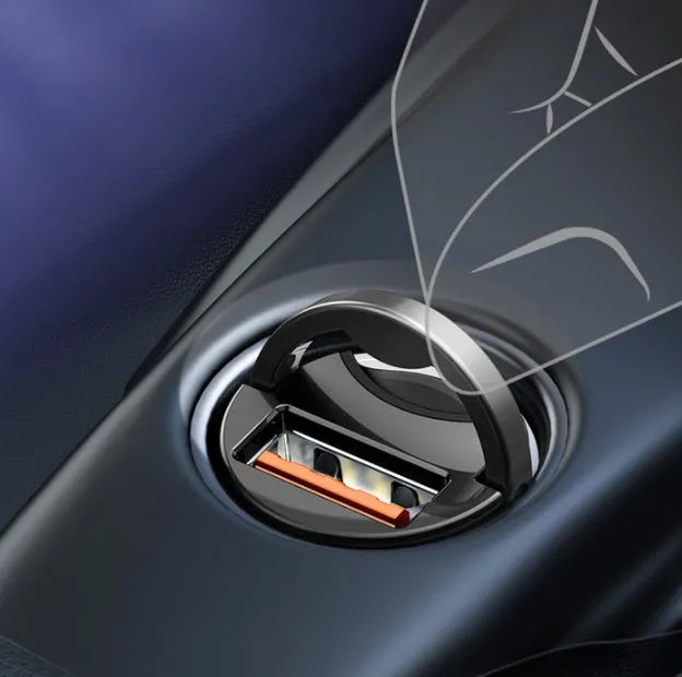 Baseus electro‑optical grey 30W mini car charger and USB cable set