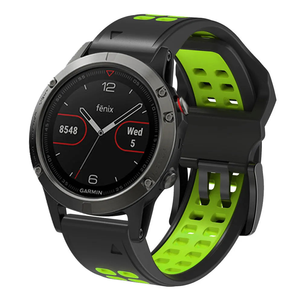 Two-colour silicone watch strap with quick release bars and pin buckle in Army Green Black