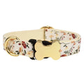 Flat fabric dog collar with printed grid pattern and bone-shaped metal buckle