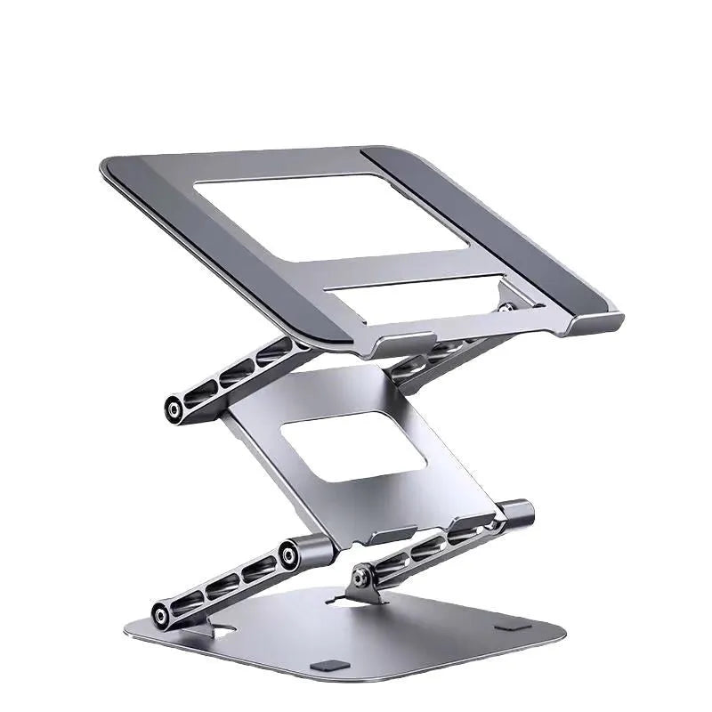 Three-layer elevated laptop stand in Bright Moon Silver on a desk with a laptop below 15.6 inches