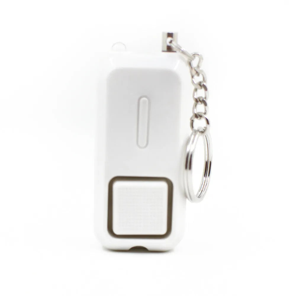 Pink personal safety alarm measuring 65mm with keychain attachment for women's protection