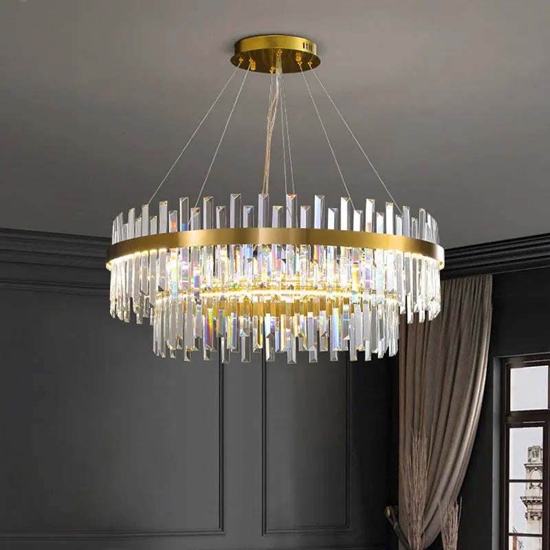 Modern crystal and stainless steel chandelier with multi-head fish-shaped design and LED lighting