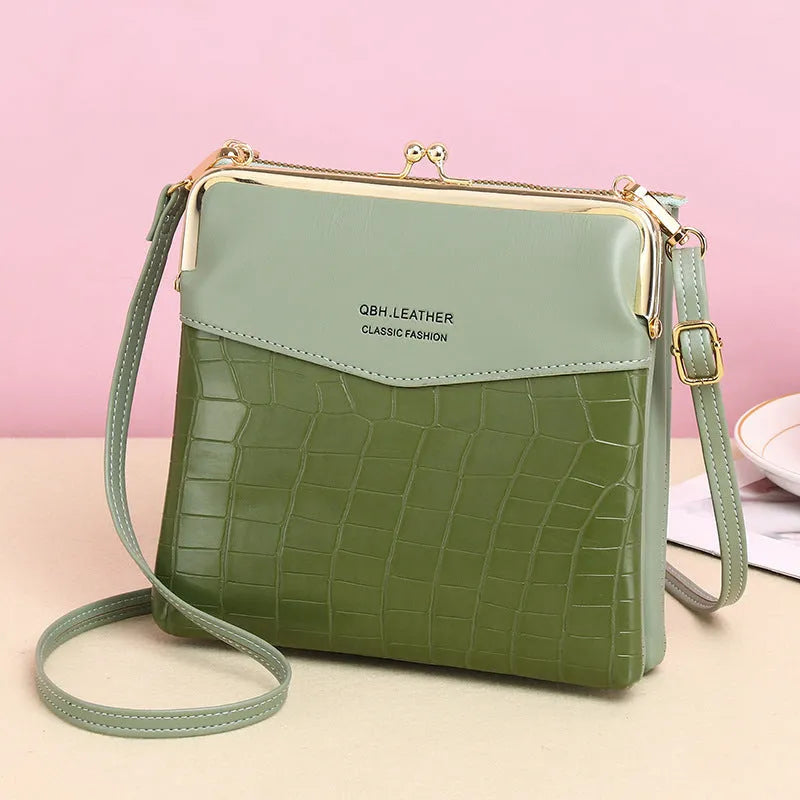 Retro solid colour PU leather messenger shoulder bag 18x4x17cm with embossed finish and multiple internal pockets