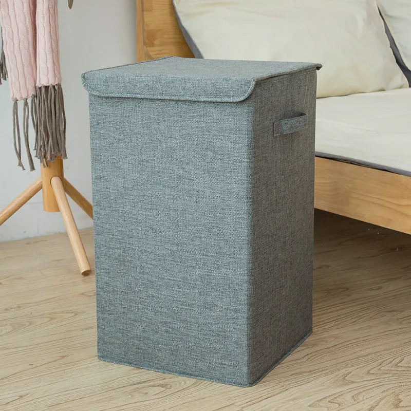 Foldable three-dimensional cotton linen storage basket in neutral colour with modern design