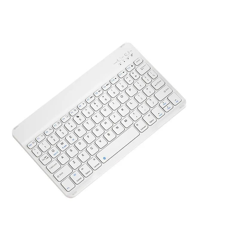 Bluetooth keyboard and optional wireless mouse in colours like white, green, pink, and lavender for tablet and PC use.
