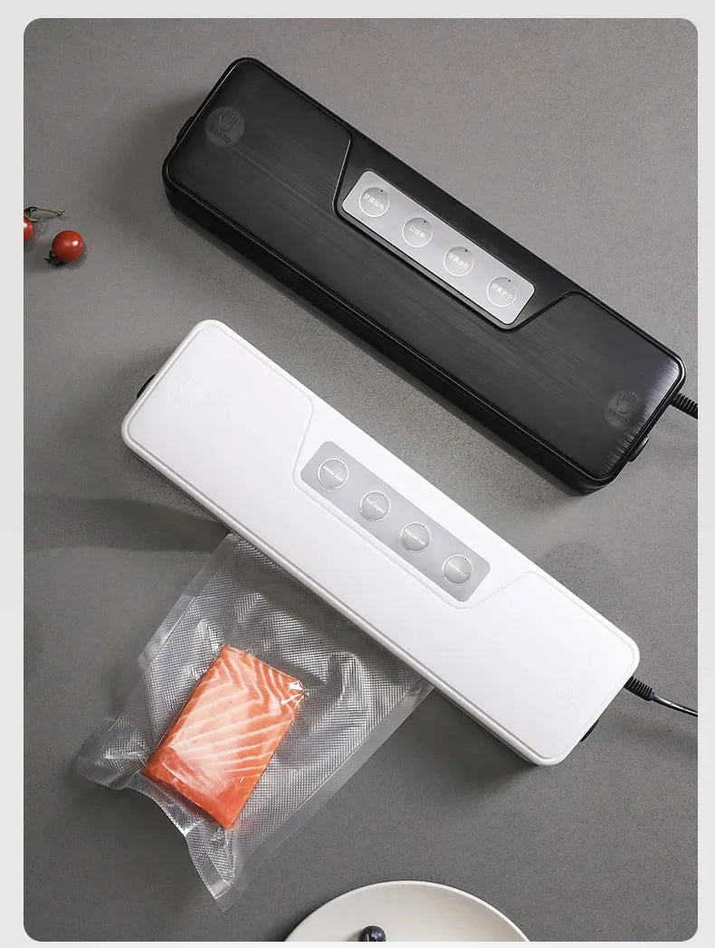 White compact automatic vacuum sealer machine with wireless charging capability for food preservation