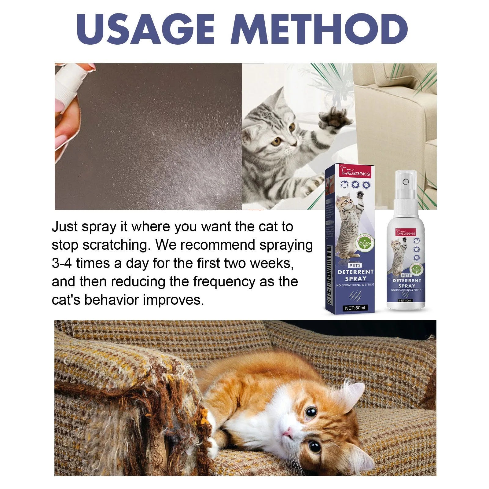 50ml pet expelling spray bottle in box for preventing dog and cat scratching