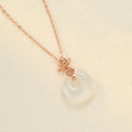 Retro blessing safe buckle necklace with 925 silver ginkgo leaf pendant and O-ring chain in platinum or rose gold finish