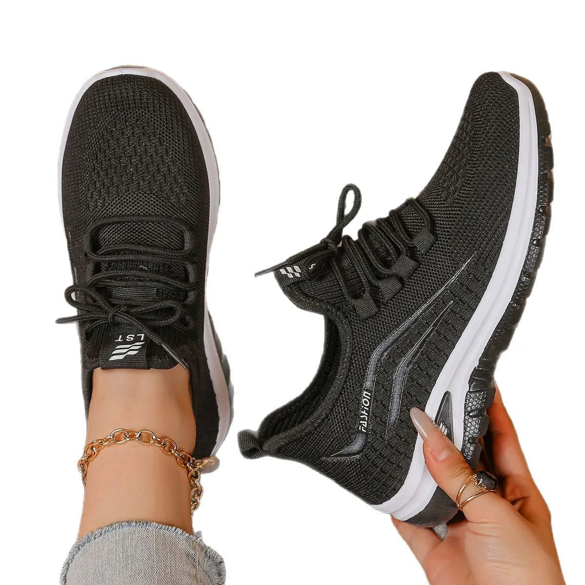Women's breathable mesh casual sports shoes with non-slip rubber sole, low top, lace-up closure, available in multiple colours and sizes 36-42