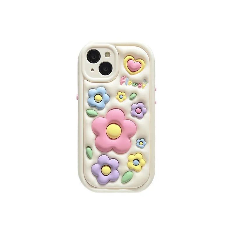 Three-dimensional flower TPU phone case with fall protection for iPhone 13 14 15 models