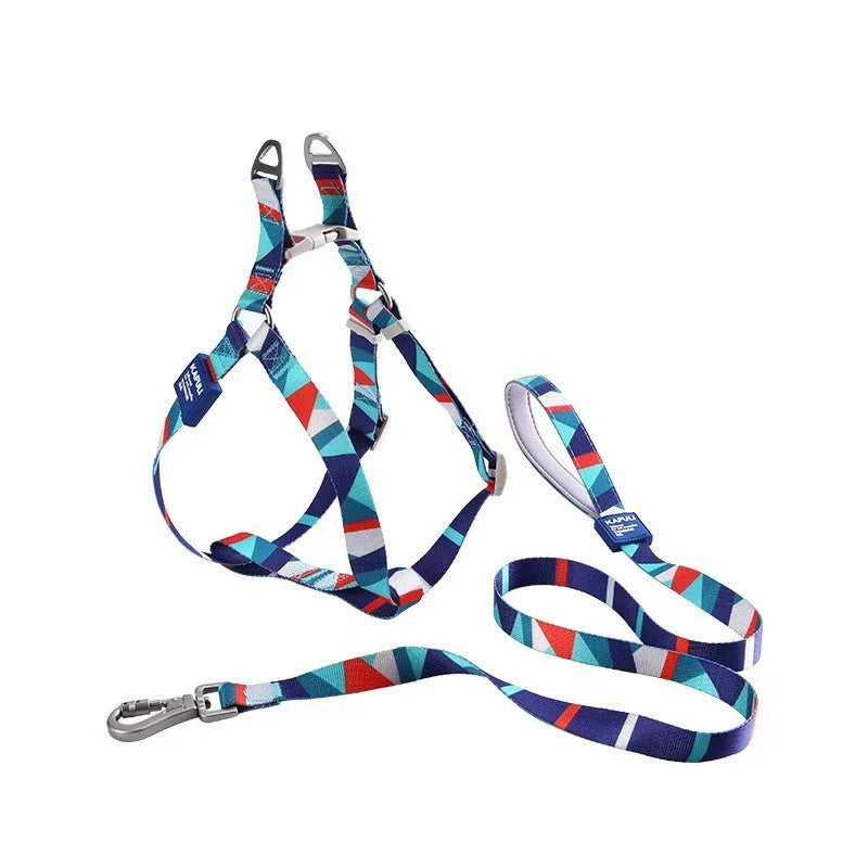 Polyester dog vest printing haulage rope package in blue with chest strap and traction rope