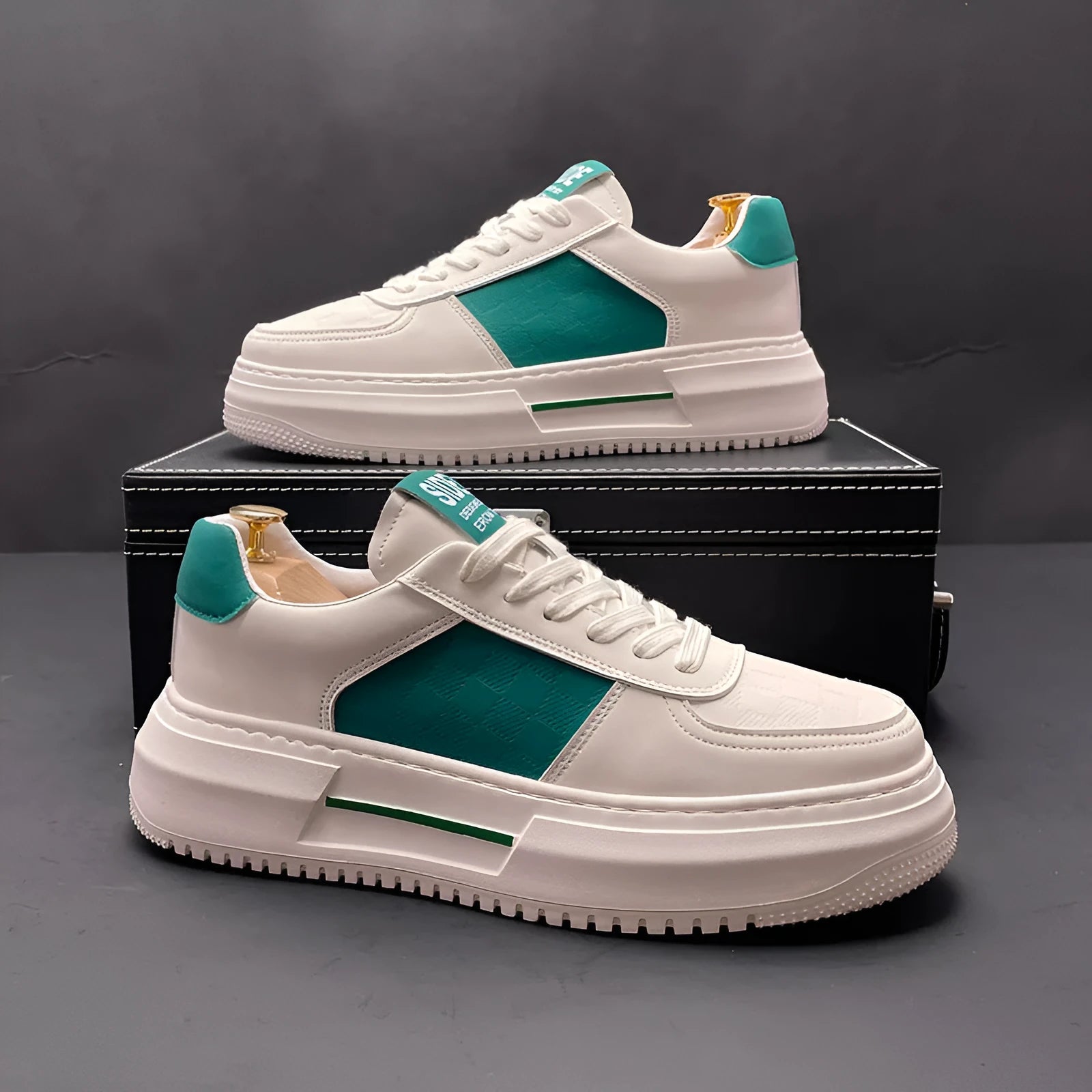 Unisex casual sports shoes in white green and white black colours with cloth upper and rubber foam sole