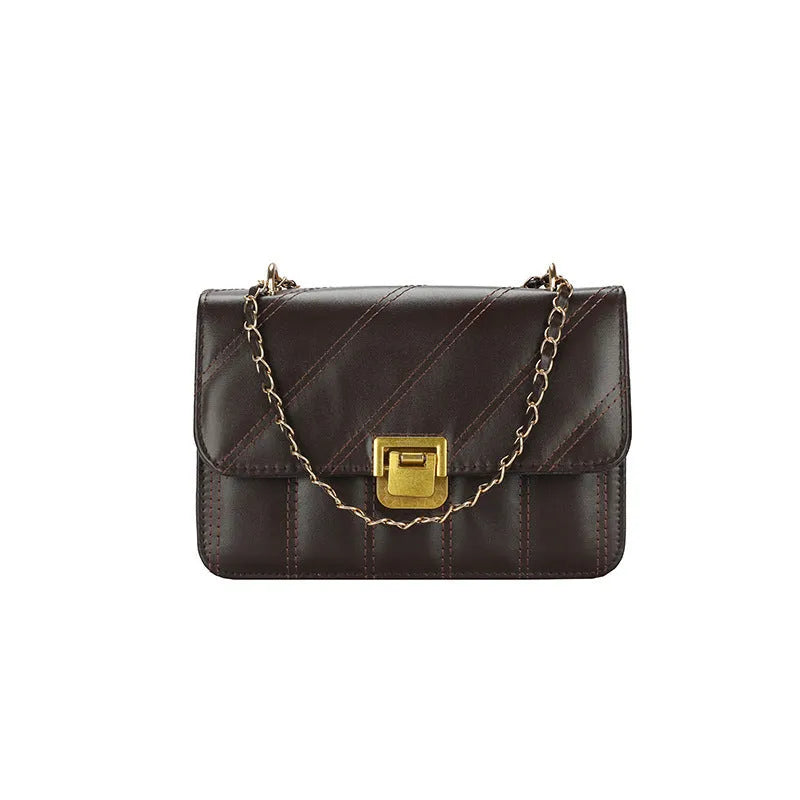 Small square PU shoulder bag with chain detail, single strap, soft horizontal crossbody in white black coffee khaki