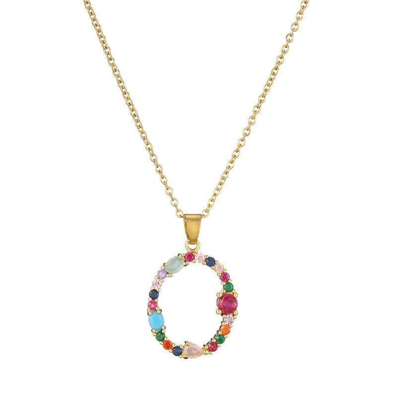 Copper micro-set zirconium English letter initial pendant with matching chain, light luxury style