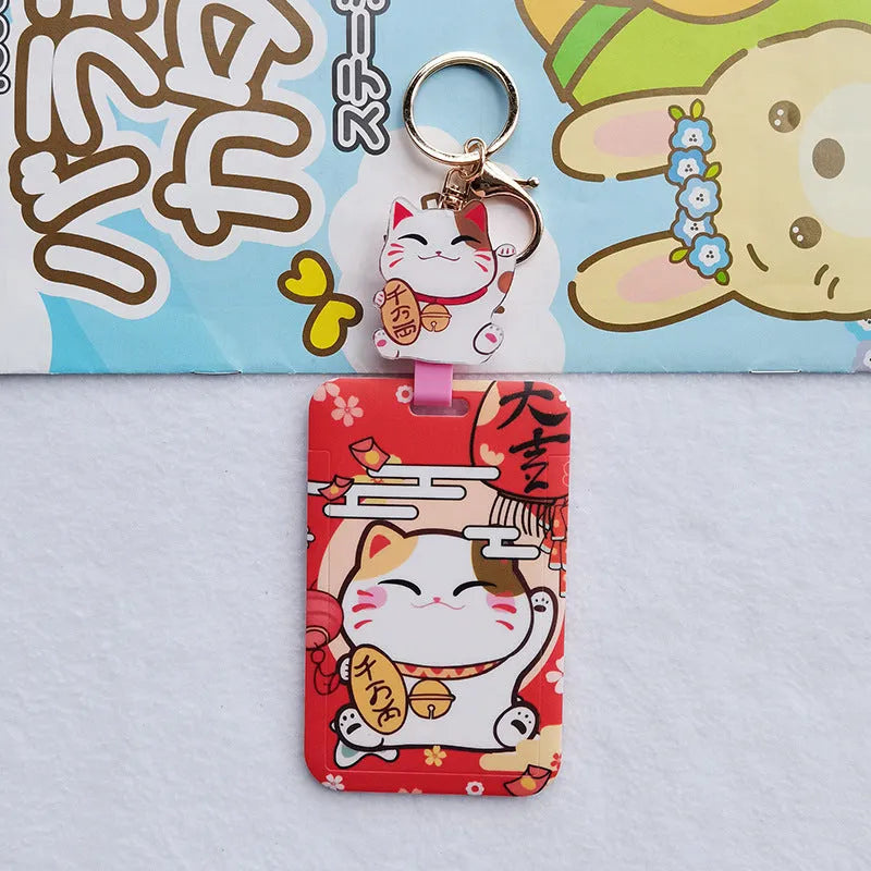 Lucky Cat cartoon design plastic certificate holder sleeve with a metal ferrule pendant.
