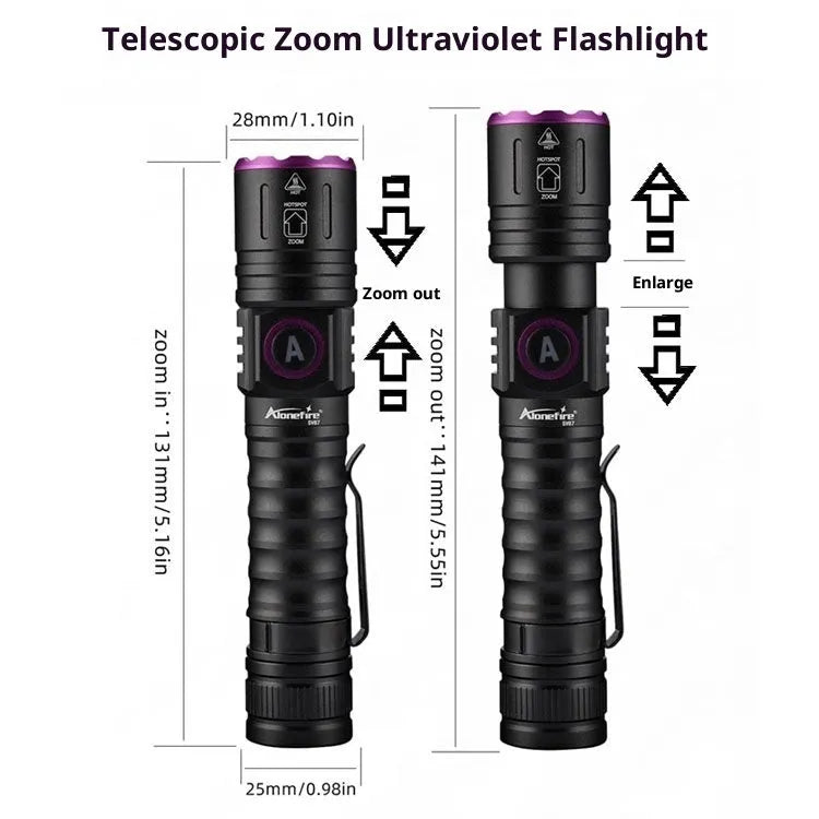 UV ultraviolet banknote verification flashlight with 5W aluminium alloy body 365NM or 395NM
